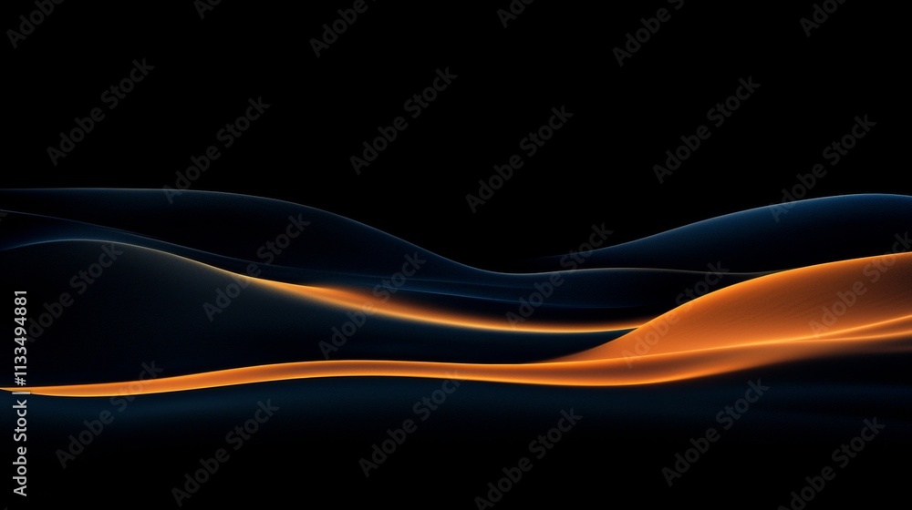 Poster smooth elegant orange and blue waves are flowing on a black background, creating a mesmerizing and a