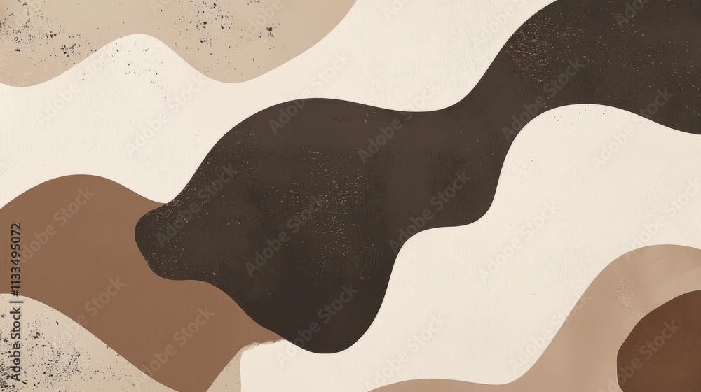 Poster Modern abstract background featuring overlapping wavy shapes in various shades of brown and beige, creating a visually appealing design with a touch of elegance