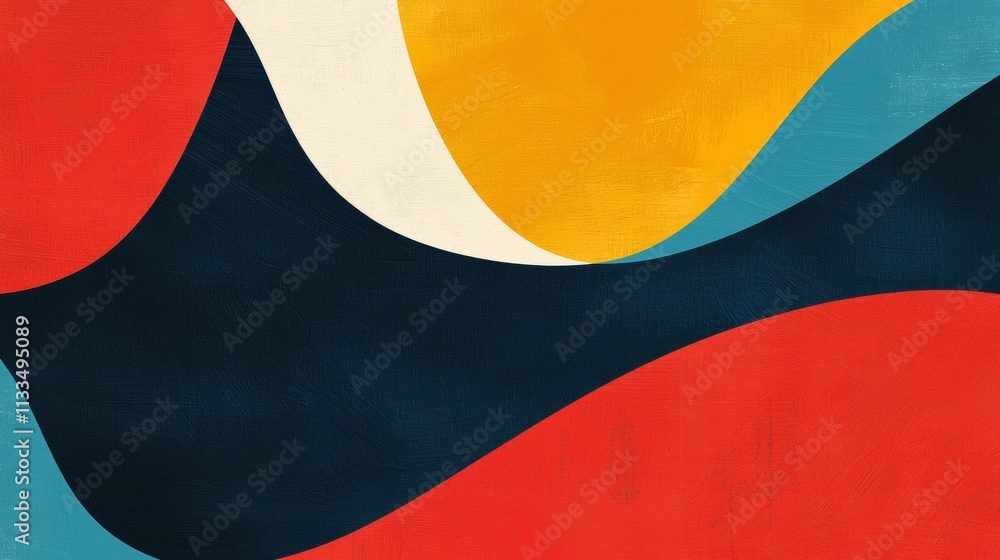 Aufkleber Modern abstract background featuring overlapping wavy shapes in vibrant colors with a textured effect, creating a dynamic and visually appealing composition