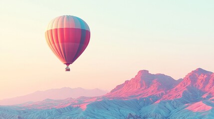 Fototapeta premium Serene Hot Air Balloon Flight Over Pastel Mountains at Sunrise