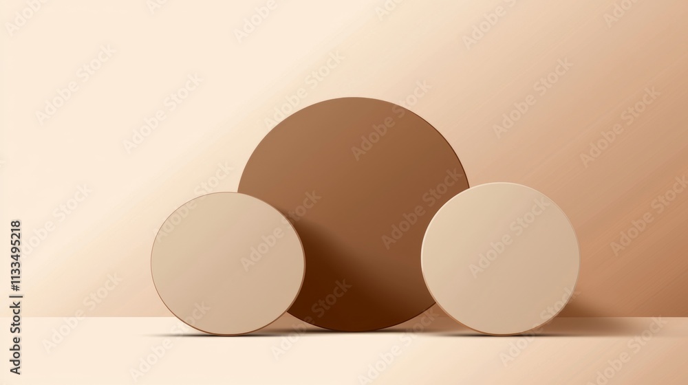Aufkleber three round podiums of different sizes and brown shades are creating a modern and minimalist display