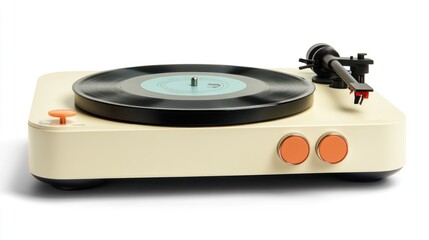 Fototapeta premium Retro Cream Turntable with Teal Vinyl Record