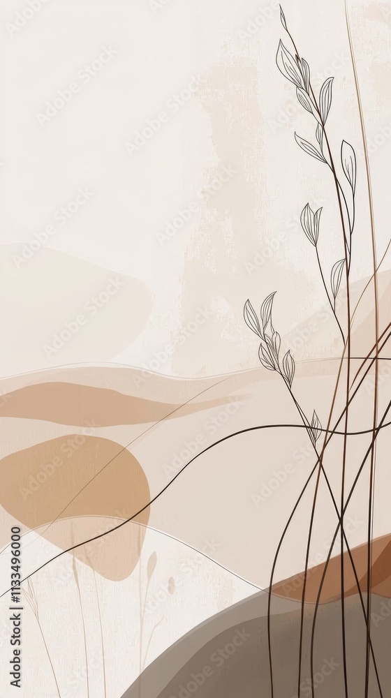 Poster creating an abstract floral design featuring flowing lines and organic shapes, showcasing a minimali