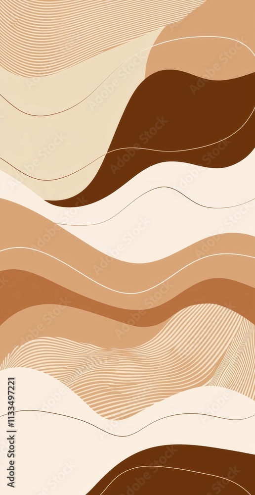 Poster modern and stylish abstract background featuring flowing wavy shapes and lines in a palette of warm 