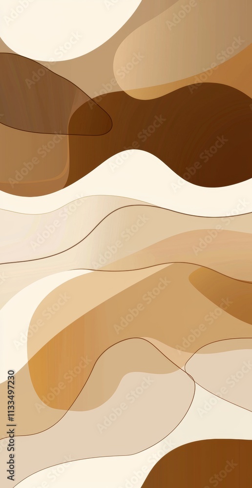 Poster intertwined, organic shapes in warm brown and beige hues create a dynamic and visually appealing com