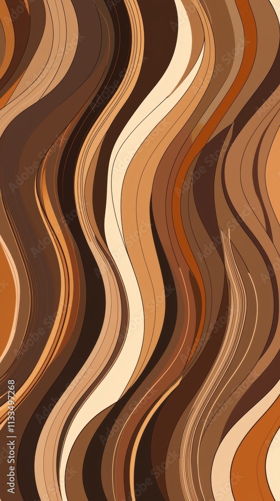 Poster Vertical illustration featuring flowing, wavy brown lines, creating a captivating abstract background design. Ideal for adding a modern and stylish touch to various projects