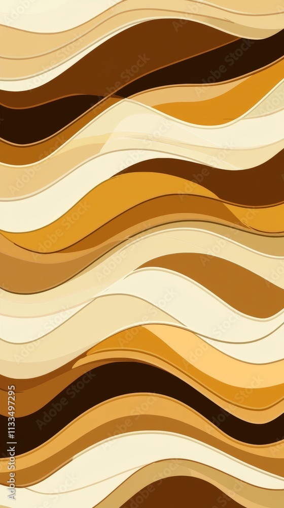 Poster horizontal wavy stripes in warm shades of brown, orange, and cream create a dynamic and visually app