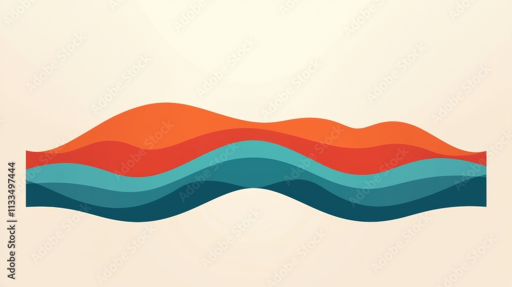Poster Smooth flowing lines in vibrant orange and blue hues create a dynamic and visually appealing abstract landscape, evoking a sense of movement and energy against a warm, neutral background