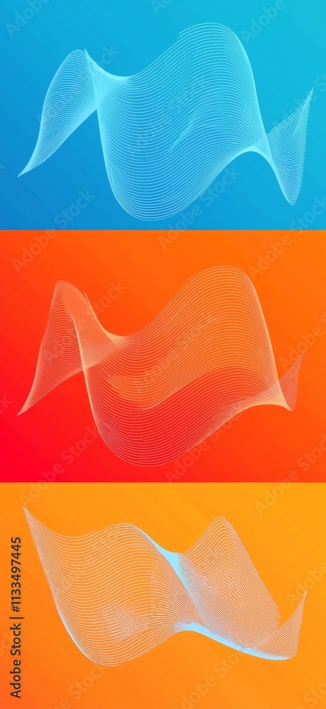 Poster abstract wave pattern flowing gracefully on vibrant gradient backgrounds, creating a visually captiv