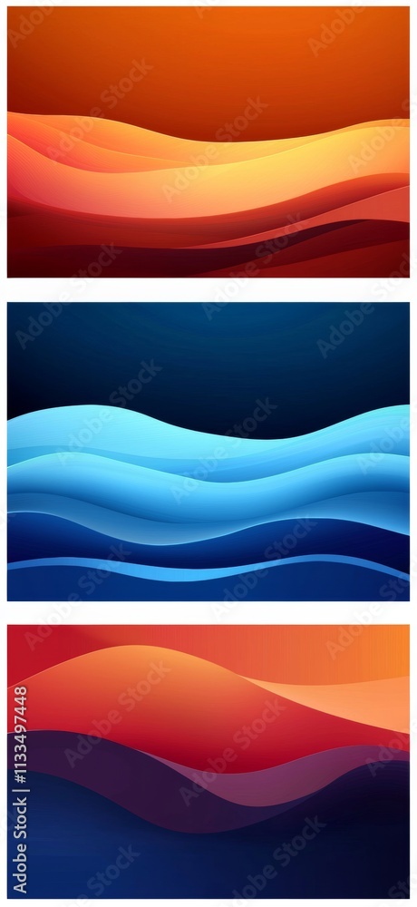 Poster this collection of abstract backgrounds features smooth, flowing gradient waves in a variety of warm