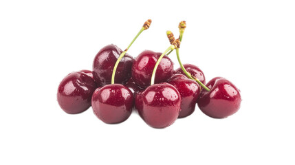 Fresh Organic Red Cherries with Water Drops on White Background