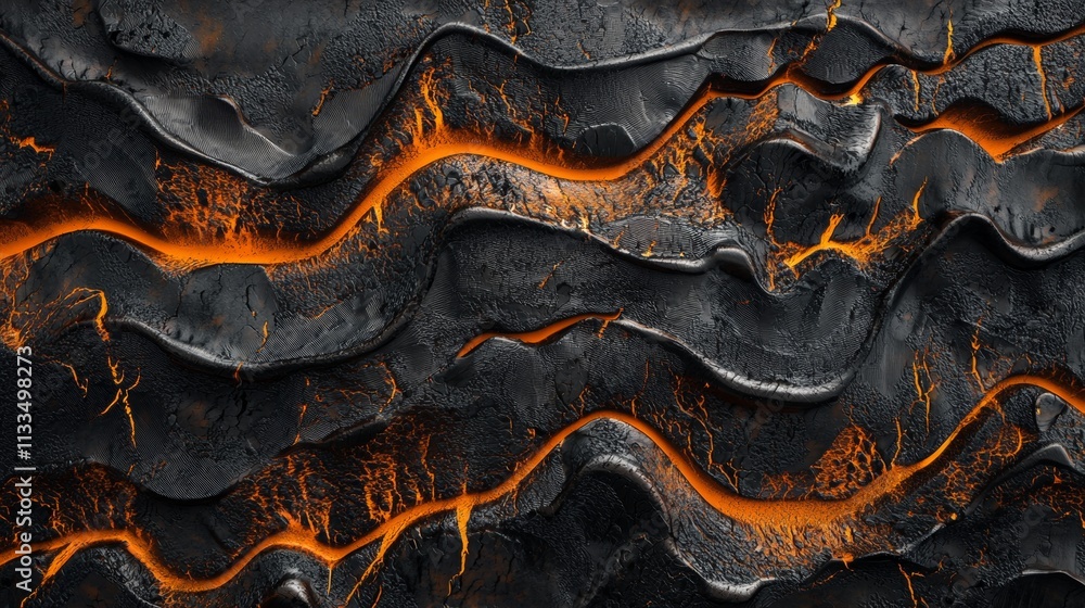Aufkleber abstract black and orange lava background flowing like a river, creating a mesmerizing pattern of gl