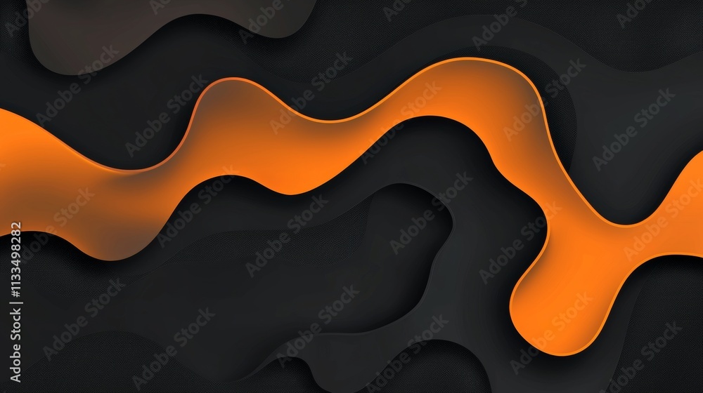 Aufkleber smooth, undulating shapes in vibrant orange create a dynamic contrast against a deep black backdrop,