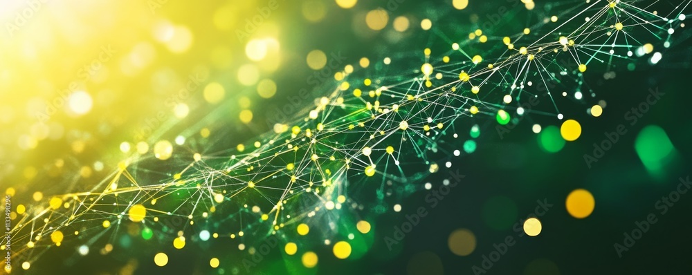 Poster cyberspace concept with technical structure. green and yellow futuristic geometric lines with copy-s
