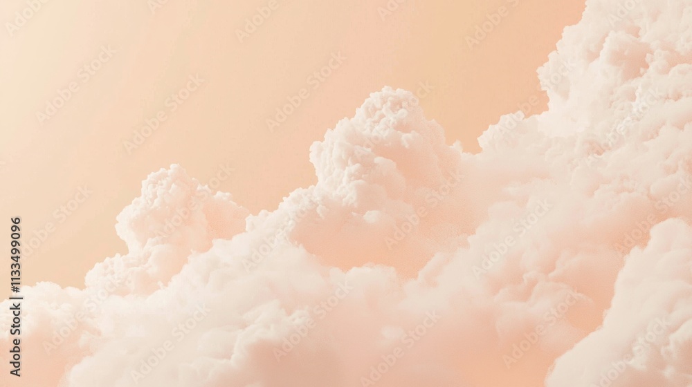 Aufkleber beautiful peach-colored sky with fluffy white clouds creating a dreamlike, ethereal atmosphere, perf