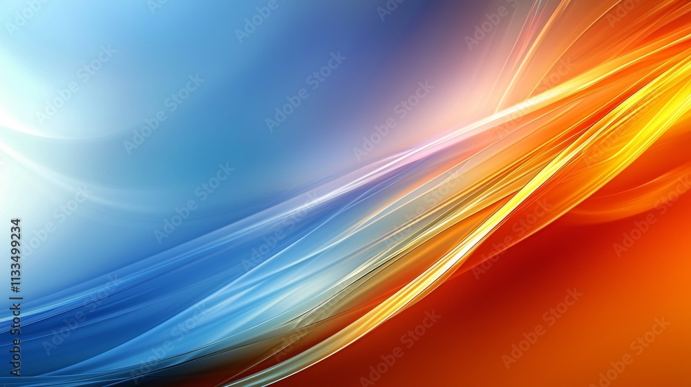 Poster smooth blue and orange lines intertwining and creating a dynamic and energetic abstract background, 
