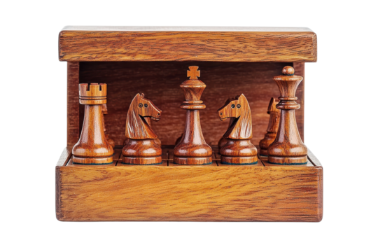 Elegant Wooden Chess Set Box for Organized Storage and Classic Appeal with isolated on transparent background