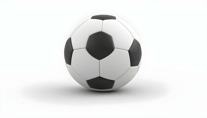 Naklejka premium 3D render of a black and white soccer ball with a glossy surface, displayed on a pure white background, with a slight shadow below to give depth create with ai
