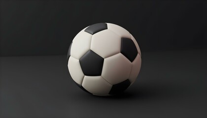 Naklejka premium 3D render of a soccer ball icon with detailed textures, placed centrally on a smooth black background, with soft shadows enhancing the ball's features create with ai