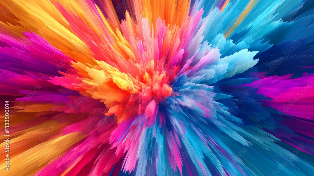 Poster stunning abstract image featuring bright colorful streaks radiating from the center, giving a sense 