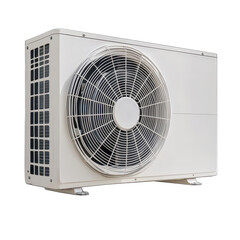 Outdoor air conditioning unit mounted on a wall with a transparent background for clear visibility and design purposes, Air condition outdoor unit isolated on transparent background