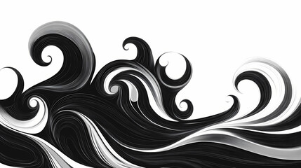 Fototapeta premium Abstract flowing black and white waves. Wisp. Illustration