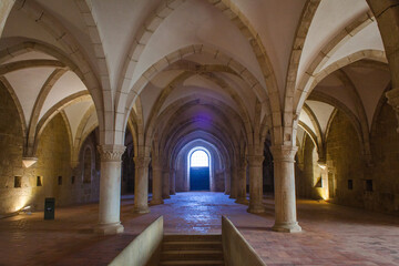 cloister with a series of arches supported by elegant columns, creating a grand and awe-inspiring...