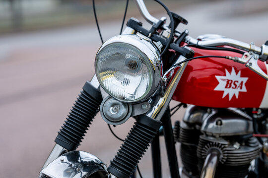 Gothenburg, Sweden - August 24 2024: Details of a vintage 1966 BSA Lightning.