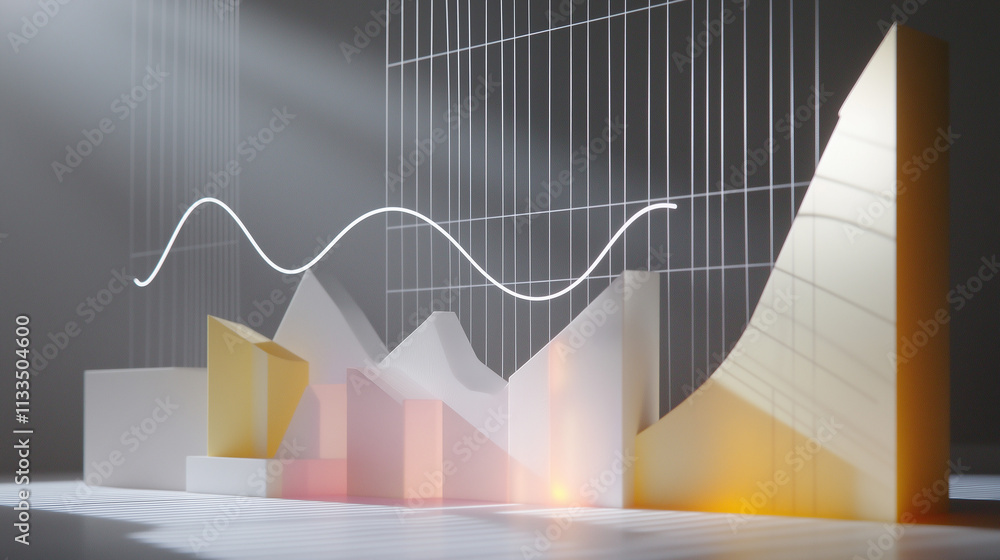 Aufkleber 3d rendered image showcasing various chart types lines, bars, and geometric shapes representing data
