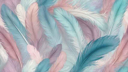 Fototapeta premium Soft pastel feathers create a serene and elegant background design suitable for various artistic projects