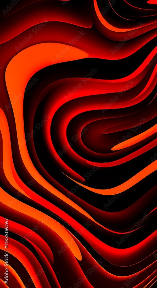 Poster fiery red abstract swirls create a dynamic textured design. deep black curves enhance the bold wave 