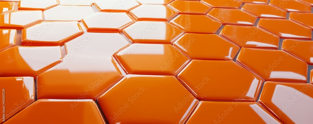Aufkleber orange, polished tiles arranged to create a semigloss, background formed from hexagonal, 3d blocks.