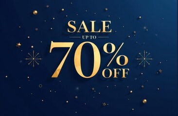A sleek and elegant business banner for a professional sale event, featuring "SALE UP TO 70% OFF" in golden serif text against a navy-blue background