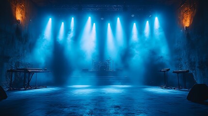 Obraz premium Artistic vibrant concert stage intense blue lighting effects design