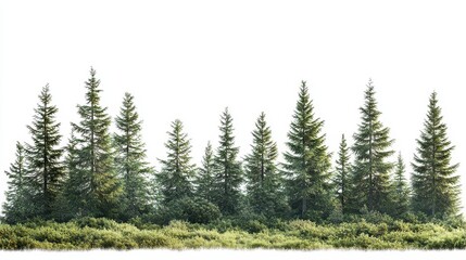 pine forest landscape isolated on white background