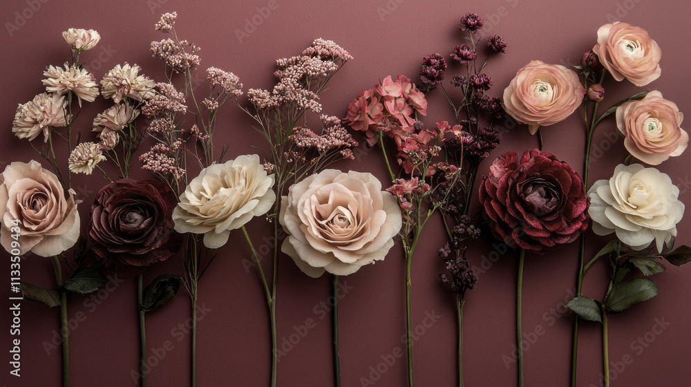 Poster a stunning collection of dried flowers showcases rich mocha tones, creating an artistic display. the