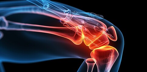 Blue and Orange 3D Illustration of a Human Knee Joint