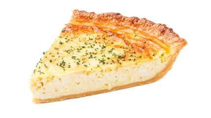 Delicious Slice of Quiche with Herbs on a White Background