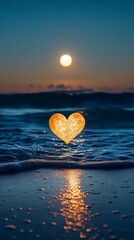 Fototapeta premium Full moon casting light on heart-shaped beach picture