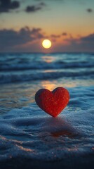Fototapeta premium Heart shape beach with full moon night background image
