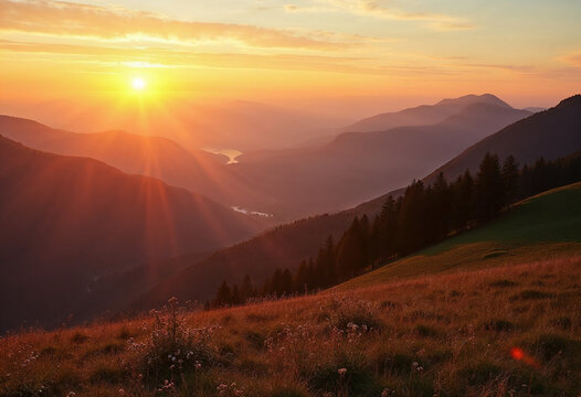 Sunrise over mountains, nothweiler, pfalzerwald, rhineland-palatinate, germany