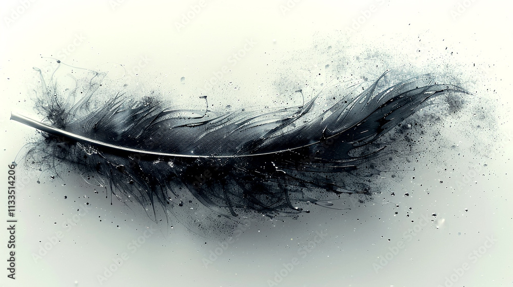 Poster artistic representation of a black feather creating a mystical aura