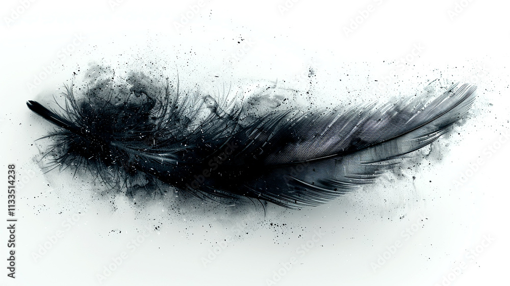 Poster elegant black feather with ash background creating a mysterious allure
