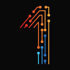 Number one made of circuit board representing first place