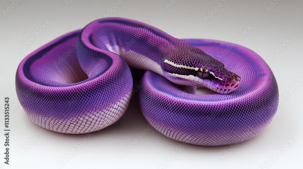 Poster this image presents a python curled up with smooth, glossy scales in a rich shade of purple. the ser