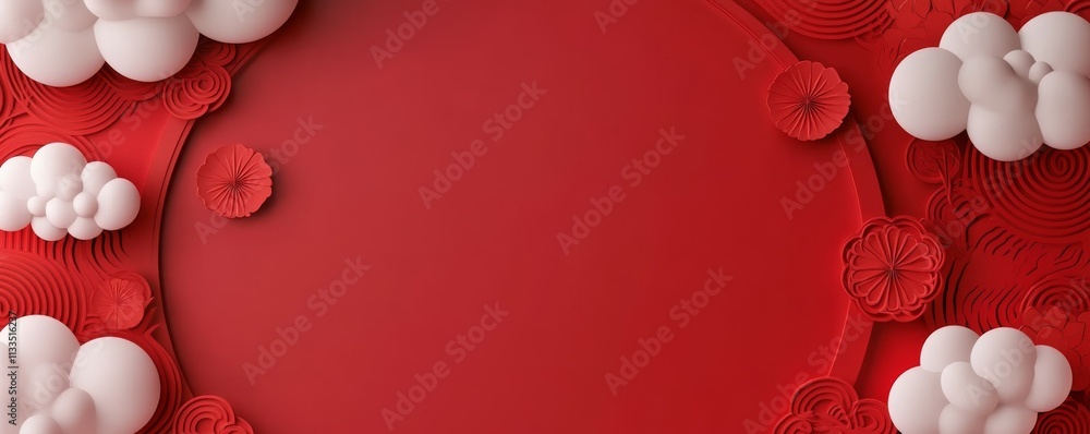 Poster lunar new year design background, with circle frame and clouds on 3d pattern. red eastern template w