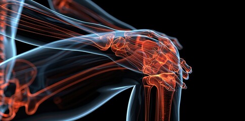 Blue and Orange 3D Illustration of a Human Knee Joint