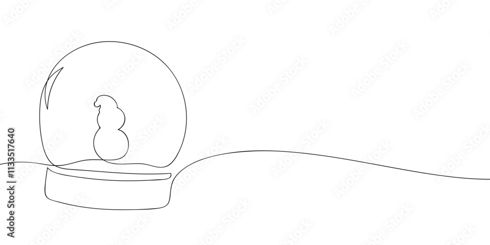 Poster a single line drawing of a snow globe with snowman. continuous line christmas globe icon. one line i