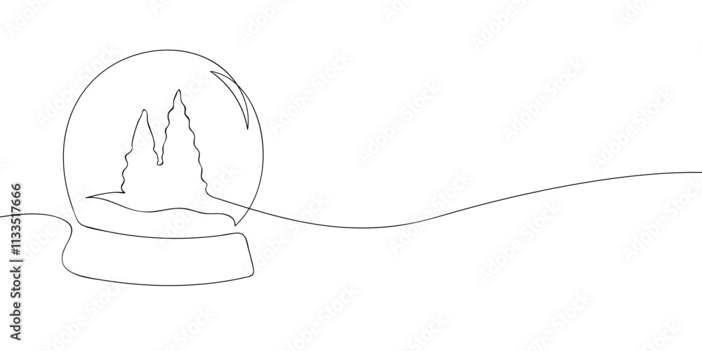 Poster a single line drawing of a snow globe. continuous line christmas globe icon. one line icon. vector i
