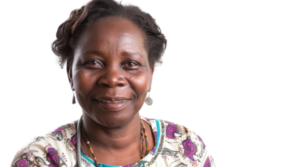 Healthcare, nurse african middle age woman smiling on white background
